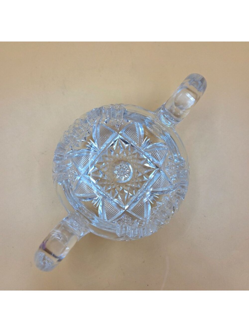 American Brilliant Cut Glass Sugar Creamer Set Hobstar Fan Crosshatch ABP - Picture 3 of 16